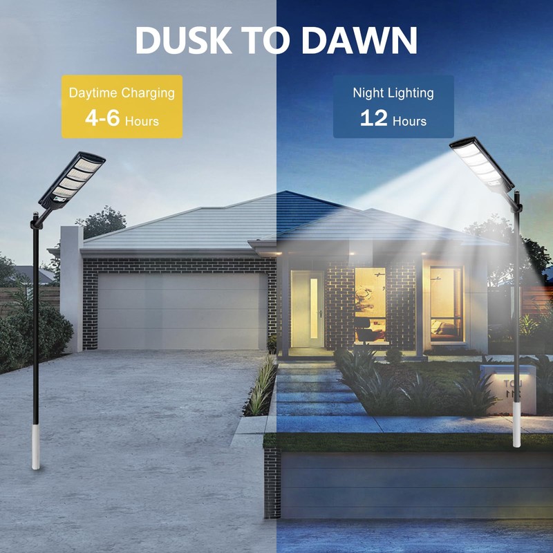 Solar Street Lights Outdoor Waterproof, LED Dusk to Dawn Solar