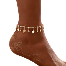 Clataly Turquoise Anklet Bracelets Multilayer Butterfly Anklets Flower Pearl Beaded Ankle Summer Accessories Beach Foot Jewelry for Women (Gold Butterfly)