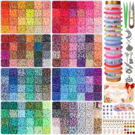 XSEINO 33000Pcs Clay Beads Bracelet Making Kit - 180Colors 8Boxes Polymer Clay Beads and 2 Styles Letter Beads，with Rich Jewelry Making Accessories and 3 Rolls Crystal Cord, for Crafts Christmas Gifts