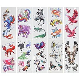 Tatuajes Temporales, 10 Piezas de Pegatinas de Tatuaje de Animales, Pegatinas de Tatuaje de Arte a Prueba de Agua para Hombres, Mujeres, Pájaros, Caballos, águila, , Patrones