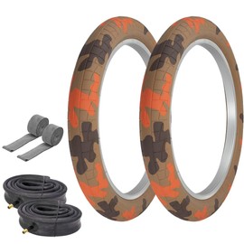 PRO+ Pair of Bicycle TIRE 20" X 2.40" CAMO Desert TAN/Brown/Orange (2) Tires W/Heavy Duty Tubes & Rim Strips P-1472