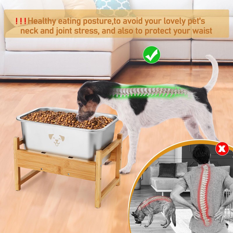 Reallnaive 2 Pack Bamboo Elevated Dog Bowl with Stand Raised