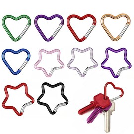 Nextpal 10Pcs Aluminum Star and Heart Carabiner Clips, Cute Spring Loaded Snap Hooks for Keychain Backpack Luggage Tag, Decorative Star Shaped Carabiner Clip for Camping Hiking Travel Accessories