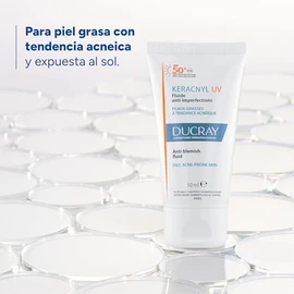 DUCRAY, Keracnyl UV Protector Solar Fluido, FPS 50+, Anti-imperfecciones, Control de Brillo y Prevención de Rebote, 50ml