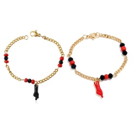 Caiyao 18K Gold Plated Figa Gesture Hand Pendant Azabache Chain Bracelet Anklet Baby Hand Good Luck Charm Amulet Protection Jewelry for Women-D red black