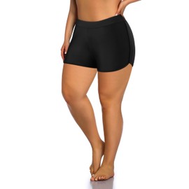 Holipick Plus Size Swim Shorts Women High Waisted Bathing Suit Bottoms Tummy Control Swim Shorts, Black, 14 Plus