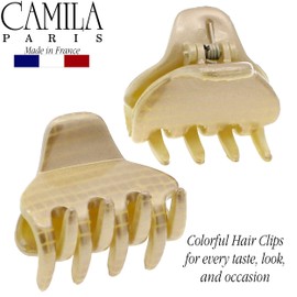 Camila Paris CP3198 French Hair Clip for Women, Small 1 inch Set of 2 Beige Girls Hair Claw Clips Jaw Fashion Durable and Styling Hair Accessories for Women, Strong Hold No Slip Grip, Made in France