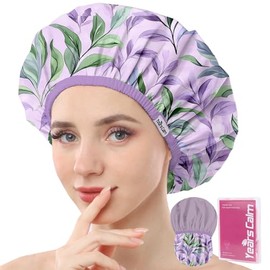 Years calm Gorro de ducha reutilizable e impermeable para mujer, elástico de doble capa con estampado botánico tropical, ideal para ducha, spa, viajes, baño y protección capilar diaria