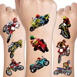 8 Sheets Dirt Bike Temporary Tattoos Stickers Racing Motocross Themed Birthday Party Supplies Motorcycle Party Decorations Dirt Bike Party Favors for Kids Boys Girls Gifts Party Game School Prizes