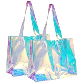 Hecho.Ds Clear Handbags Stadium Approved Holographic Transparent Tote Bags Rainbow Clear Plastic Bags Beach Pool Bags Transparent Handbags Suitable for Women Sports, Lunch, Makeup, Shopping, Gym