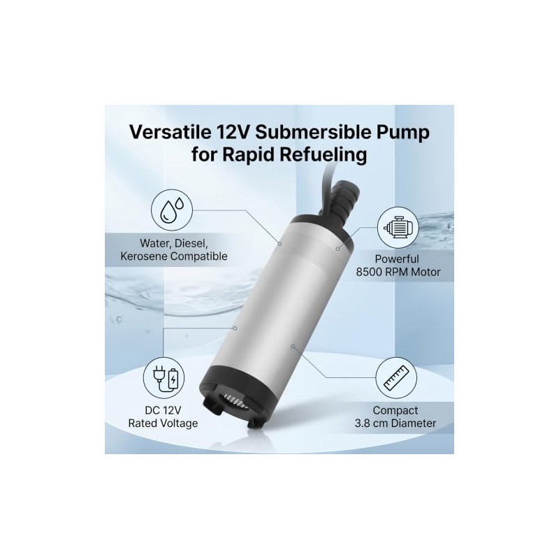 Bomba sumergible de acero inoxidable de 12V, 3,8 cm, 12