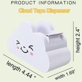 SHOIKOM Cloud Tape Dispenser, Durable and Stylish Cute Desktop Tape Dispenser Office Supplies, Rainbow Tape Funny Cloud Packaging Wrapping Stationery Supply