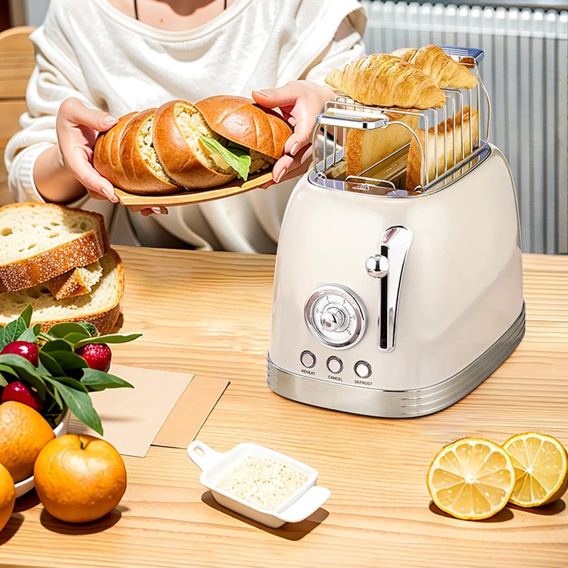 Wiltal Beige Cute Retro Toaster 2 Slice with 1.58" Wide