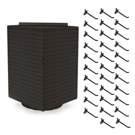 Azar Displays 701414-BLK-4B32 Rotating Countertop Display Kit with Peg Hooks Included, Pegboard Spinner Organizer, Jewelry Organizer Retail Display Necklace Holder Craft Storage,Black 14"x14"x20"