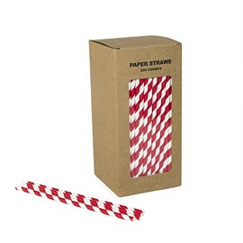 Striped Paper Straws Disposable And Biodegradable Red White straws (Dark Red, 250)