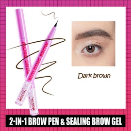 New Dual-Ended Eyebrow Pencil and Clear Gel, Waterproof Brow Pen with Microblading Effect for Long-Lasting, Smudge-Proof, Defined Brows(Dark Brown)