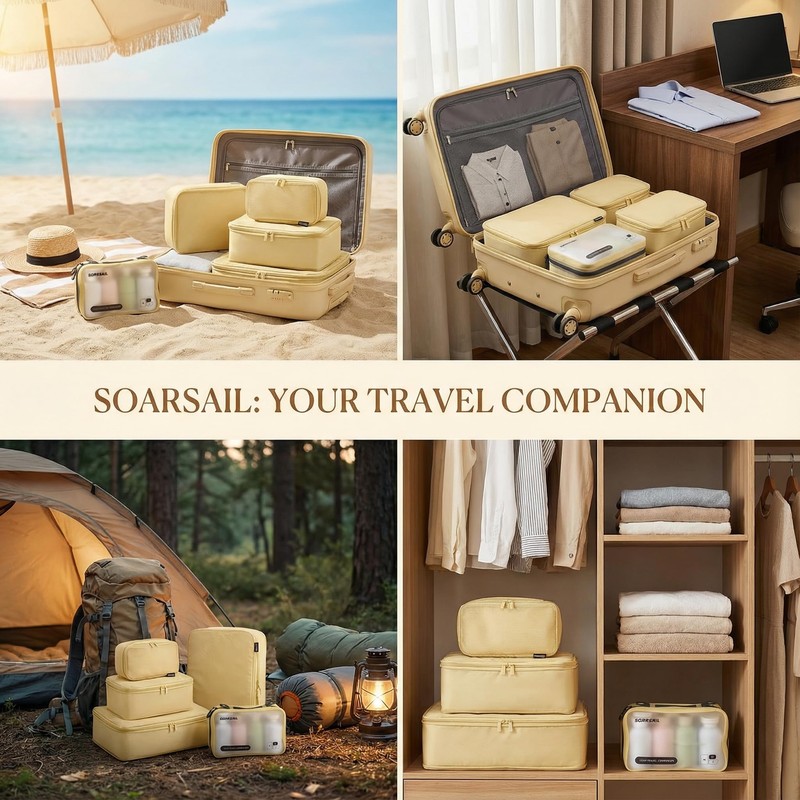 SOARSAIL 6 Set Compression Packing Cubes for 7–14 Day Travel,