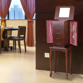 Giantex Standing Jewelry Cabinet Armoire with Top Flip Mirror, Jewelry Storage Organizer with 2 Side Doors for Necklaces, Jewelry Armoire Box Chest for Women Girls, Walnut