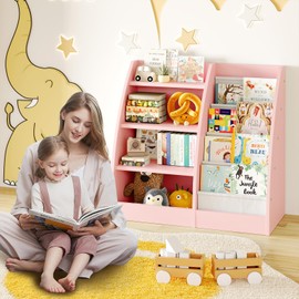 4 Tier Kids Bookshelf,4 Layer Sling Kids Book Shelf for Kids Rooms,Wood Children Bookcase,Baby Storage Book Rack,Toddler Bookshelf, Book and Toy Organizer,Book Display Shelf for Bedroom, Nursery