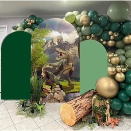 NIVIUS PHOTO Dinosaur Arched Backdrop 4x7ft Arch Wall Covers Stretchy Photography Background for Birthday Party Decoration