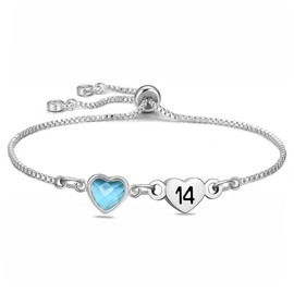 Delicate Silver Link Chain with Crystal Birthday Bracelet Gift For Daughter Mum Sisters Friends Lover Reminder Jewellery for Age 7th to 100th (14th)