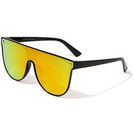 Mannheim Triangular Stud Flat Top Color Mirror Lens Shield Sunglasses (Green Red)