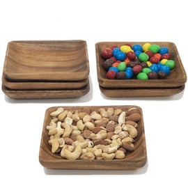 Woodard & Charles Acacia Wood 6" Individual Square Serving Trays for Appetizers, Nuts, Candy, Rice, Fruit, Olives, Seeds and More, Set of 6