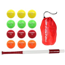 PowerNet 34"/32oz Sweet Spot Training Bat + 2" Progressive Micro Ball 12 Pack Complete Set Bundle for Baseball Softball | 4 Weights - 3.5, 5.5, 7.5, 9.5oz | Enhance Hand-Eye Coordination | Undersized