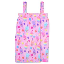 iscream Big Girls' Foodie Print Silky Soft Plush Spa Wrap - Rain-boba, X-Small/Small (4-8)