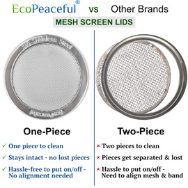 6-Pack - ONE-PIECE- 316 Surgical Stainless Steel Sprouting Lids for Wide Mouth Mason Jar - Ball or Kerr - Strainer Mesh Lids - Rust-Proof