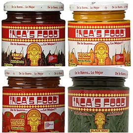 Inca's Food Mixed Sampler - Aji Amarillo, Aji Panca, Huacatay, and Aji Rocoto - (4) 7.5 Oz Jars