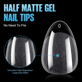 TOMICCA Short Almond Nail Tips, 192Pcs Half Matte Soft Gel x Nail, 12 Sizes Press on Acrylic Nail Tips, Full Cover Pre Shaped Fake Nails for Beginner and Professional DIY Nail Salon