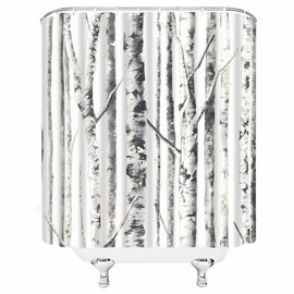 Birch Trees Shower Curtain Abstract Gray White Mottled Trunk Branches Leafless Plant Nature Forest Modern Art Fabric Bathroom Decor Curtain with Hooks 70" Wx70 H