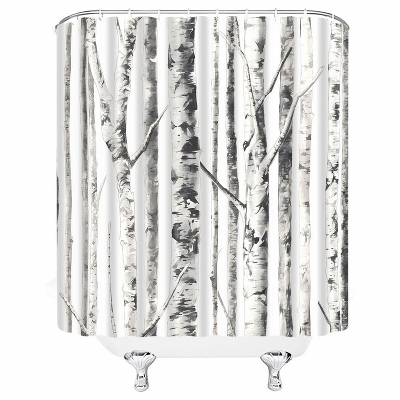 Birch Trees Shower Curtain Abstract Gray White Mottled Trunk Branches