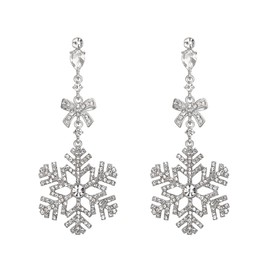 BriLove Snowflake Earring for Women Christmas Jewelry Gifts Sparkle Winter Party Flower Crystal Bow Teardrop Pierced Dangle Drop Earrings for Clear Silver-Tone