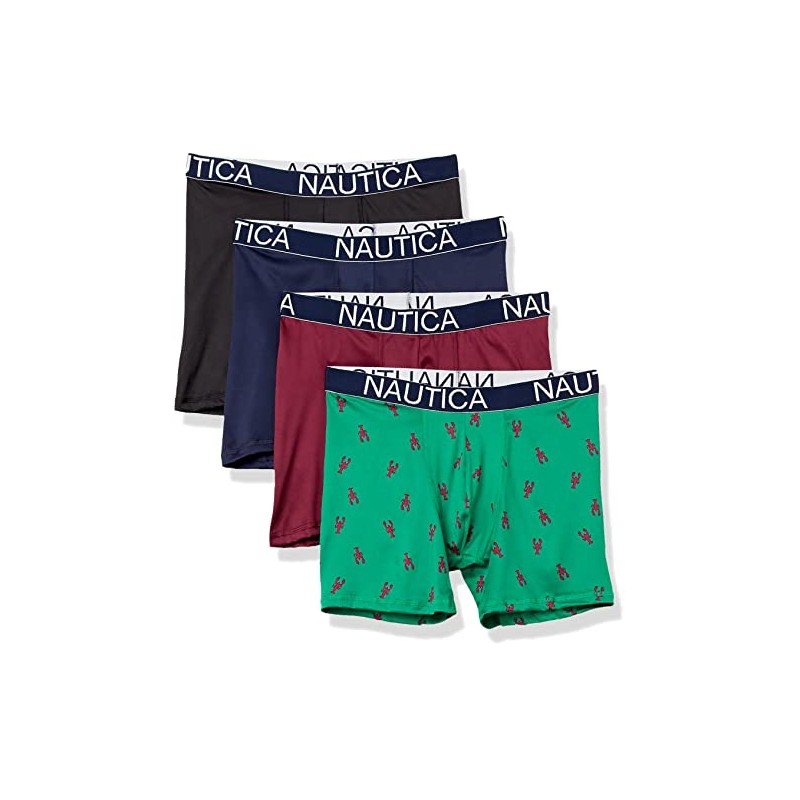 Nautica Men's 4 Pack Micro Boxer Briefs, Black/Peacoat/Tawny Port/Lobster Print,