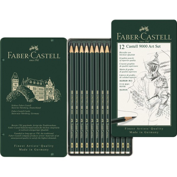 Faber-Castell 119065 – Pencil Castell 9000, Set of 12, Art Set, Contains 8B – 2H pencils, Basic assortment 8b - 2h