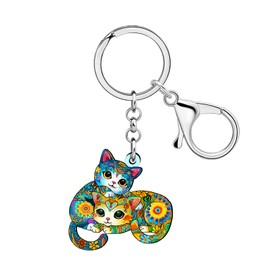 WEVENI Acrylic Bohemian Aesthetic Cat Keychain Kitten Keyring Accessories Boho Print Cat Lover Gifts for Women Girl Bag Charm (Multicolor)