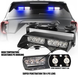 WINECO 2 in 1 Blue White Emergency Dash Strobe Lights Interior Front/Rear Windshield Warning Safety Flashing Volunteer Firefighter Police Lights for Vehicles, Trucks (2x7.16 inch, 16 LED)