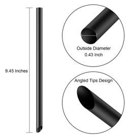 [Individually Wrapped] ANGLED TIPS 100 Pcs Black Disposable Jumbo Smoothie Straws & Boba Straws, Wide Plastic Milkshakes Drinking Straws, BPA FREE (9.45" long and 0.43" Diameter)