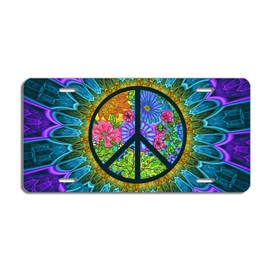 Gift n Gag Peace License Plate – Flowers Colorful Trippy Car Tag