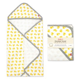 Zutano Hooded Baby Towels, Organic Cotton Baby Bath Towel, Ultra Soft and Absorbent Baby Towel for Newborn and Infant | Girl, Boy, and Unisex Towel Set, Rubber Duckies, 1-Pack