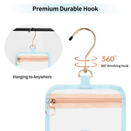 CUBETASTIC Clear Travel Toiletry Bag with 360° Hanging Hook, Small Travel Bag for Toiletries Portable Makeup Bag Cosmetic Organizer Storage Case, Blue