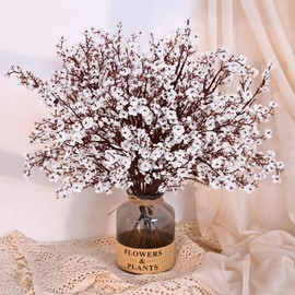 Yastouay White Fake Flowers Real Touch Silk Flowers, 10Pcs Babys Breath Artificial Flowers Bulk, Faux Gypsophila Bouquet Artificial Flowers for Thanksgiving Christmas Decorations Floral Arrangement