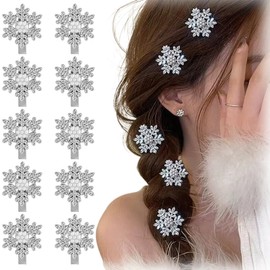 XYTAHDM Pack of 10 Christmas Snowflakes Hair Clips, Christmas Hair Accessories with Glitter Rhinestones Silver Snowflakes Christmas Hair Clip for Women Girls