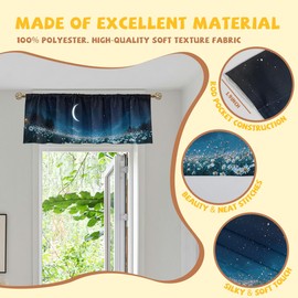 Wssklovj Moon Curtain Valance for Windows 2 Pack White Daisy Night Sky Star Rod Pocket Printed Curtain Valances Short Tier Curtains for Living Room Bathroom Bedroom 54x18 Inch