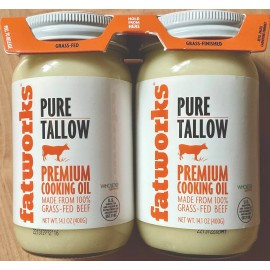 Fatworks Grass-Fed Beef Pure Tallow Fatworks Premium Cooking Oil 14.1 Oz Jar 2 Pack