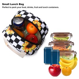 Lunch Bag for Women Girls, Reusable Insulated Picnic Tote Bags for Adults Kids Work School Hiking Beach (Checkered Sunflower)