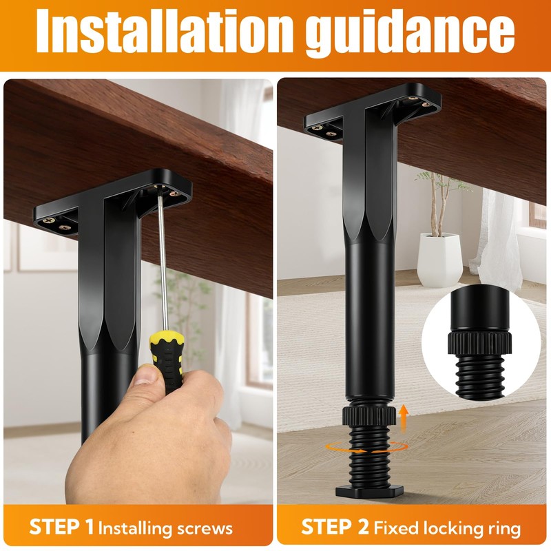 8 Pack Adjustable Bed Support Legs, 9 to 16.5 Inch