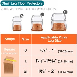 Ansible 24 pcs Square Small Chair Leg Floor Protectors, Furniture Felt Pads Silicone Covers caps for Chairs,Chair Leg Protectors for Hardwood Floors (Small fit:3/4'' to 1'')